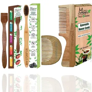 Mini Storify Truly Organic Pack of 4  1 Neem Beard Comb 1 Neem Handle Comb 1 Adults Bamboo Toothbrush 1 Neem Tongue Cleaner