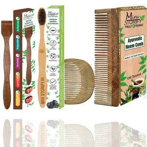 Mini Storify Truly Organic Pack of 4  1 Neem Beard Comb 1 Neem Dressing Comb 1 Adult Bamboo Toothbrush 1 Neem Tongue Cleaner |
