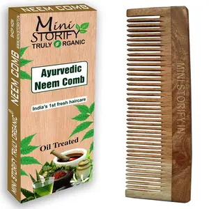 Mini Storify Truly Organic Kacchi Neem Wood Dressing Comb - Handmade Wooden Combs for Women and Men
