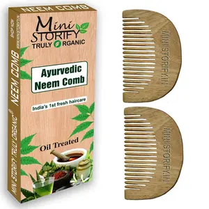 Mini Storify Truly Organic Kacchi Neem Wood Beard Combs - Pack of 2 - Handmade Wooden Combs for Women and Men