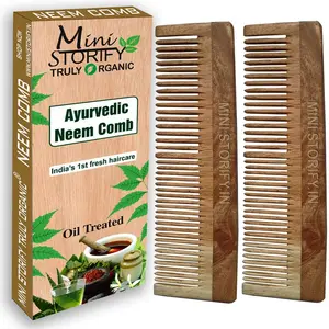 Mini Storify Truly Organic Kacchi Neem Wood Dressing Combs - Pack of 2 - Handmade Wooden Combs for Women and Men