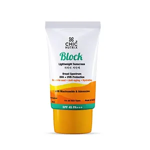 Chicnutrix Block LightSPF 45 & PA+++ with Niacinamide and Adenosine | No White Cast | Broad Spectrum UVA/B Protection Non-Greasy Texture | Suitable for All Skin Types 35ml
