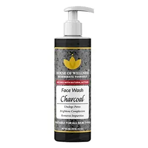 House of Wellness Charcoal Face Wash | Activated Charcoal for Deep Cleaning Dirt & Impurities Anti-Pollution - 200ml