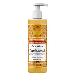 House of Wellness Sandalwood Face Wash | Extracts of 100% Natural Sandalwood & Aloe Vera for Instant Brightening - 200ml