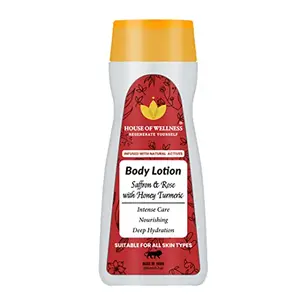 House of Wellness Saffron and Rose with Honey Turmeric Body Lotion for All Skin Type Natural Nourishing Non Sticky Moisturiser for Soft Skin 200ml