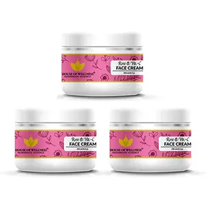 House of Wellness Rose & Vitamin C Face Cream | Daily Light Moisturizer Herbal Cream Pack of 3-750 g
