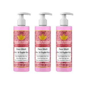 House of Wellness Vitamin C & English Rose Face Wash | Gental Cleansing for Natural Glowing Skin  - Pack Of 3 600ml