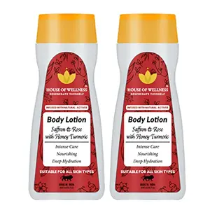 House of Wellness Saffron and Rose with Honey Turmeric Body Lotion for All Skin Type Natural Nourishing Non Sticky Moisturiser for Soft Skin Pack of 2 (200ml x 2)