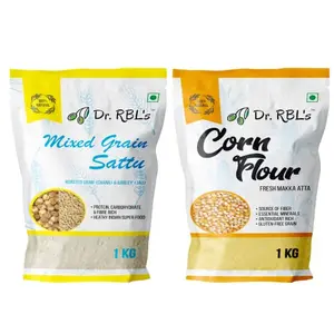 Dr. RBL's 2Kg Combo Pack of Sattu Powder & Corn Flour | Mixed Grain Sattu Atta and Makka/Maize Atta