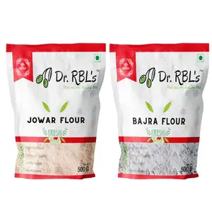 Dr. RBL's Millets Flour 1Kg - Combo Pack of 2 | Unpolished Bajra/Pearl Millet Flour 500g and Jowar/sorghum 500g | Nutrient Rich High Protein & 100% more Fibre