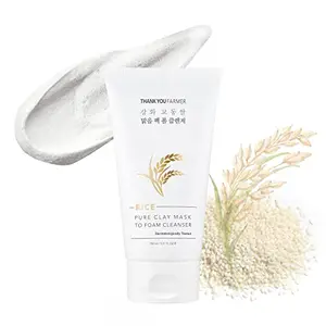 THANKYOU FARMER Rice Pure Clay Mask To Foam Cleanser (150 ml) | 2 in 1 Face Cleanser | Pore Care Sebum Control and Deep Cleansing
