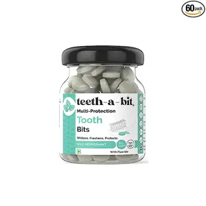 teeth-a-bit Multi-Protection Peppermint Tooth Bits, SLS Free Plant Based Toothpaste Tablets (60 Count)