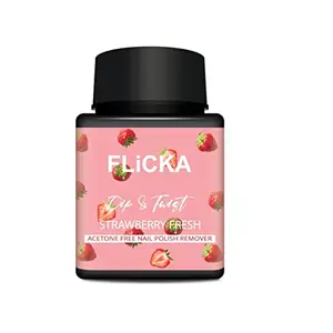 FLiCKA Dip & Twist Strawbery Fresh With Vitamin E to hydrated nourished and moisturized nail 80ML|Enamel remover| travel-friendly nail paint remover