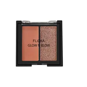 FLiCKA Glow N Blow Highly-Pigmented Blusher & Highlighter Contour Palette Orange Peach/Rose Gold | Face and Cheeks Blusher Palette for Makeup - Shade 03 3.2gm