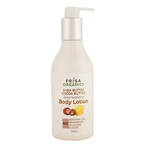Prisa Organics Cocoa Butter & Shea Butter Moisturizing body Lotion with Vitamin E and olive oil for Dry Skin |Smoothening Softening Hydrating Lotion |No Parabens No Sulphates| 300ml