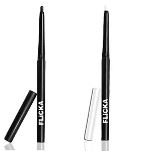 FLiCKA Breathtaking Eyes Twist Up Pencil - Waterproof Smudge Proof Highly pigmented 0.25 g (Black/White) Pack of 2