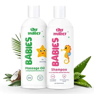 Tiny Mighty Shampoo and Massage Oil 200 ml Each For Sensitive Skin Plant Based And Natural Toxin Free Parabens And Sulphates Free