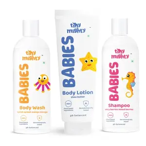 Tiny Mighty Body Wash Lotion and Shampoo 200 ml Each For Sensitive Skin100% Plant Based And Natural Toxin Free Parabens And Sulphates Free