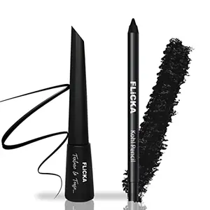 FLiCKA As Coal and Texture to Tease Liquid  Combo Set | Deep Black Water-proof Smudge Proof | Intense Black Look | Intensely Pigmented & Long Lasting Eye Makeup Essential