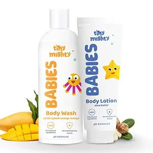 Tiny Mighty Body Wash and Body Lotion 200 ml Each For Sensitive Skin100% Plant Based And Natural Toxin Free Parabens And Sulphates Free