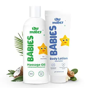 Tiny Mighty Body Lotion and Massage Oil 200 ml Each For Sensitive Skin100% Plant Based And Natural Toxin Free Parabens And Sulphates Free