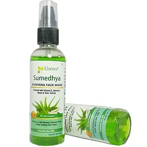 Alsence Sumedhya Aloevera Facewash With Vit E Neem & Tulsi | Anti-Acne & Anti-Blemish Cleanses Pores Hydrates Skin- For Oil Control Prevents Dry Skin (110ml) (Pack of 1)