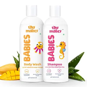 Tiny Mighty Body Wash and Shampoo 200 ml Each For Sensitive Skin100% Plant Based And Natural Toxin Free Parabens And Sulphates Free