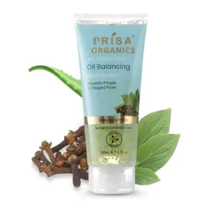 Prisa Organics Tea Tree & Clove Oil Balancing Face Wash Removes Excess Oil ideal For Oily Skin Normal Sensitive Skin Daily Use | FOR MEN & WOMEN
