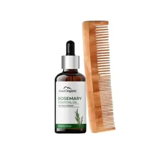 Aravi Organic Rosemary Essential Oil 15ml & Neem Wood Comb Combo (Pack of 2)
