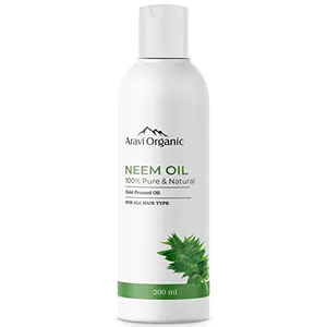 Aravi Organic 100% Pure & Natural Pressed Neem Oil For Face Hair And Skin | Dandruff | Treats Acne Hyperpigmentation & Rashes | Stimulates Hair Follicles | 200ml