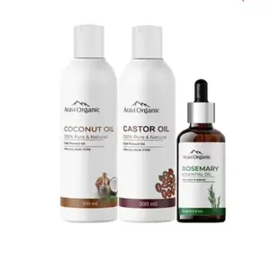 Aravi Organic Pressed Castor Oil Extra Virgin Coconut Oil & Rosemary Essential Oil Combo (Pack of 3)