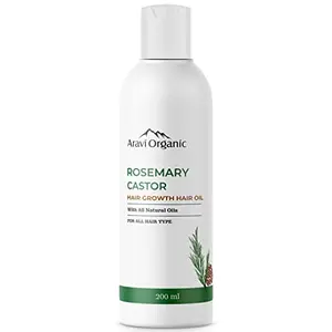Aravi Organic Rosemary Healthy Hair Growth Oil With Castor - For Hair Growth & Hair Fall Control | Soothes The Scalp | Greying Hair | Prevents Roughness Dryness & Frizzy Hair | 200ml