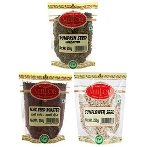 Miltop Super Seeds Combo - Pumpkin Seed (250gm) Sunflower Seed (250gm) and Flax Roasted Seed (250gm)