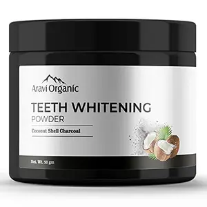 Aravi Organic Teeth Whitening Activated  Powder - 50 gm | For Stain Tartar kha Stain and Yellow Teeth