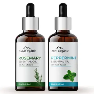 Aravi Organic Rosemary and Peppermint Essential Oil(15 ml + 15 ml) 100% Pure Oil for Diffuser Hair Growth Skin Home Office