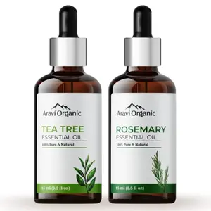 Aravi Organic Rosemary and Tea Tree Essential Oil Combo Pack (15 ml + 15 ml) |100% Pure Undiluted Natural Aromatherapy Therapeutic Grade for Healthy Skin Face and Hair Care
