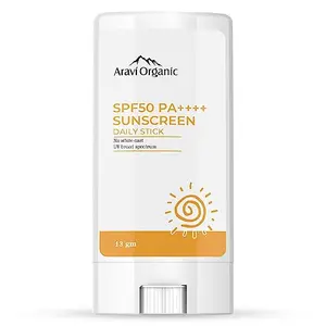 Aravi Organic SPF50 PA++++ Daily Stick | LightNon-Greasy Fast Absorbing No White Cast | Natural Finish For All Skin Types 13gm