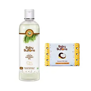 BabyButtons Processed Virgin Coconut Oil & 1 Pc. Coconut Milk Combo |For All Type Of Skin & Hair (200 ml + 100 gm)