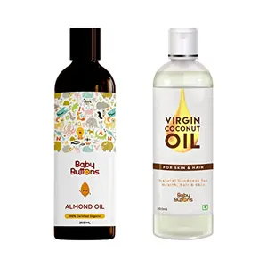 BabyButtons Sweet Almond Oil & Beauty Virgin Coconut Oil (Processed) Combo |For All Type Of Skin & Hair Growth (250 + 200 ml)