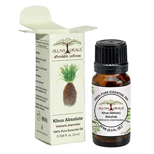 All Naturals Khus Absolute (Vetiver) Essential Oil 10ml 100% Pure for Aromatherapy Natural Perfumes & Romance from Kerala