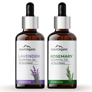 Aravi Organic Lavender and Rosemary Essential Oil Combo Pack (15 ml + 15 ml) 100% Pure Undiluted Natural Aromatherapy Therapeutic Grade for Healthy Skin Face and Hair Care