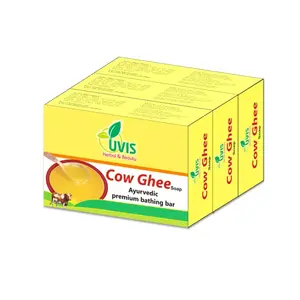 UVIS Herbal & Beauty Cow Ghee Natural Organic Acne Bar Whitening Tan Removing 100g (Pack of 3)
