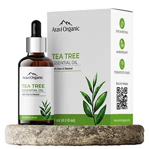 Aravi Organic Tea Tree Essential Oil - 15 ml | 100% Natural & Pure Tea Tree Oil for Skin Acne Pimple Face Hair | Undiluted Natural Aromatherapy Therapeutic Grade