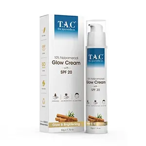 TAC - The Ayurveda Co. 10% Nalpamaradi Glow Cream with SPF 20 Skin Brightening and Detan Formula Non-Sticky Moisturization for Women & Men All Skin Types - 50gm