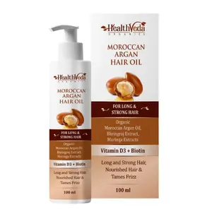 Health Veda Organics Moroccan Argan Hair Oil with Bhringraj & Moringa Extracts | 100 mI | For Shiny Hair | No Parabens & Silicones | For Both Men & Women