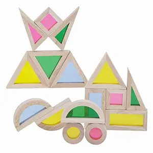NESTA TOYS - Wooden Rainbow Building Blocks (24 Blocks) | Stacking Toys for Toddlers | Acrylic Multicolor Geometrical Blocks