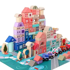 NESTA TOYS - 115 Pieces Wooden City Building Blocks | Stacking Educational Toys |Building Toys for Creative Play (3+ Years)