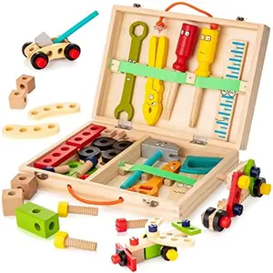 NESTA TOYS - Wooden Tool Kit Set with Tool Box | Pretend Play Portable Construction Tools Kit Toys | 33 Piece (3-8 Years)
