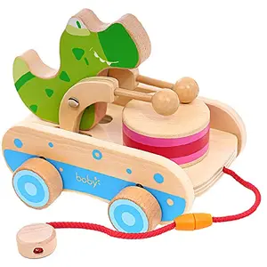 NESTA TOYS Wooden Crocodile Pull Along Toy| Push Pull Toy Puppy