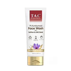 TAC - The Ayurveda Co. 7% Kumkumadi Face Wash for Visibly Glowing Skin Face Cleanser with Saffron Removes Excess Oil & Dust for All Skin Types - 100Ml